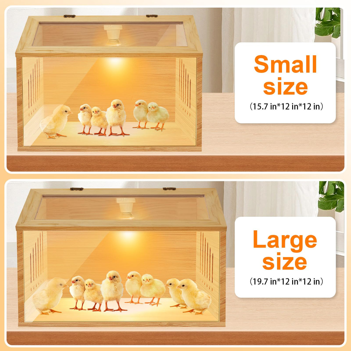 Brooder Box for Chicks，Indoor Smart Wooden Poultry Brooder with Heater, Suitable for 5-7 Newborn Chicks, Ducks, Quail, etc.（12 * 12 * 15.7inch）