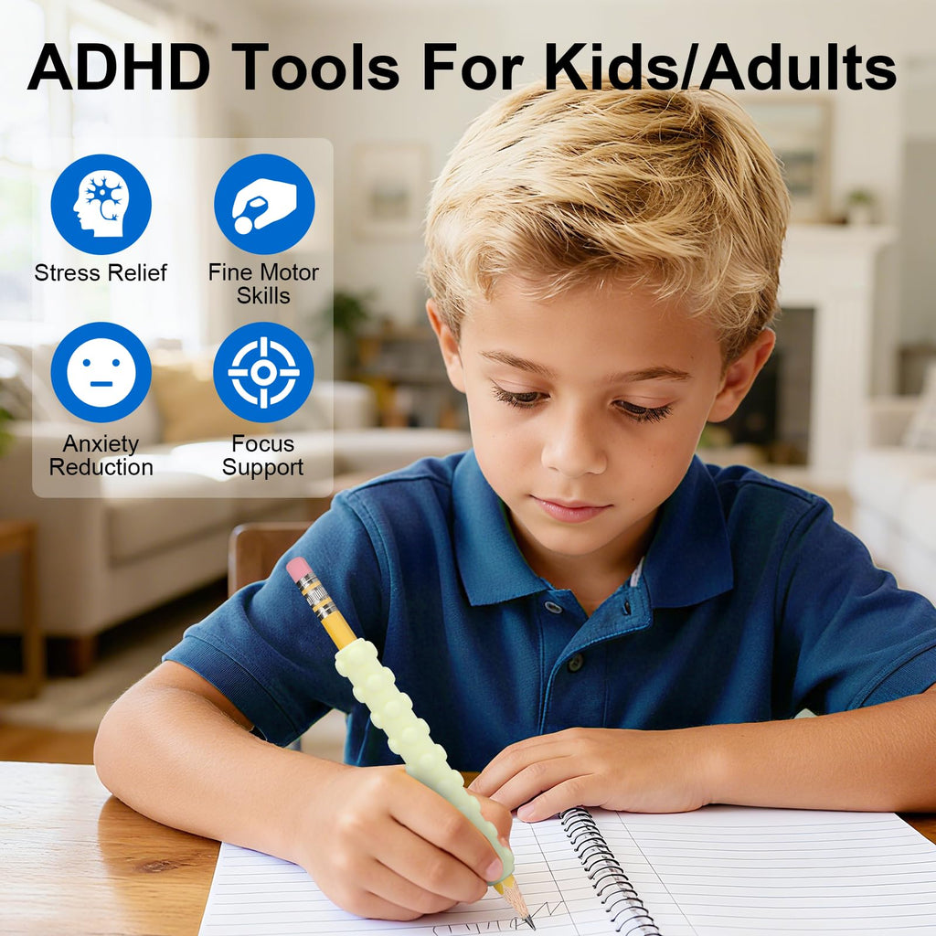 Sensory Pencil Grips for Kids & Adults, 4 Pack Textured ADHD Fidget Tools