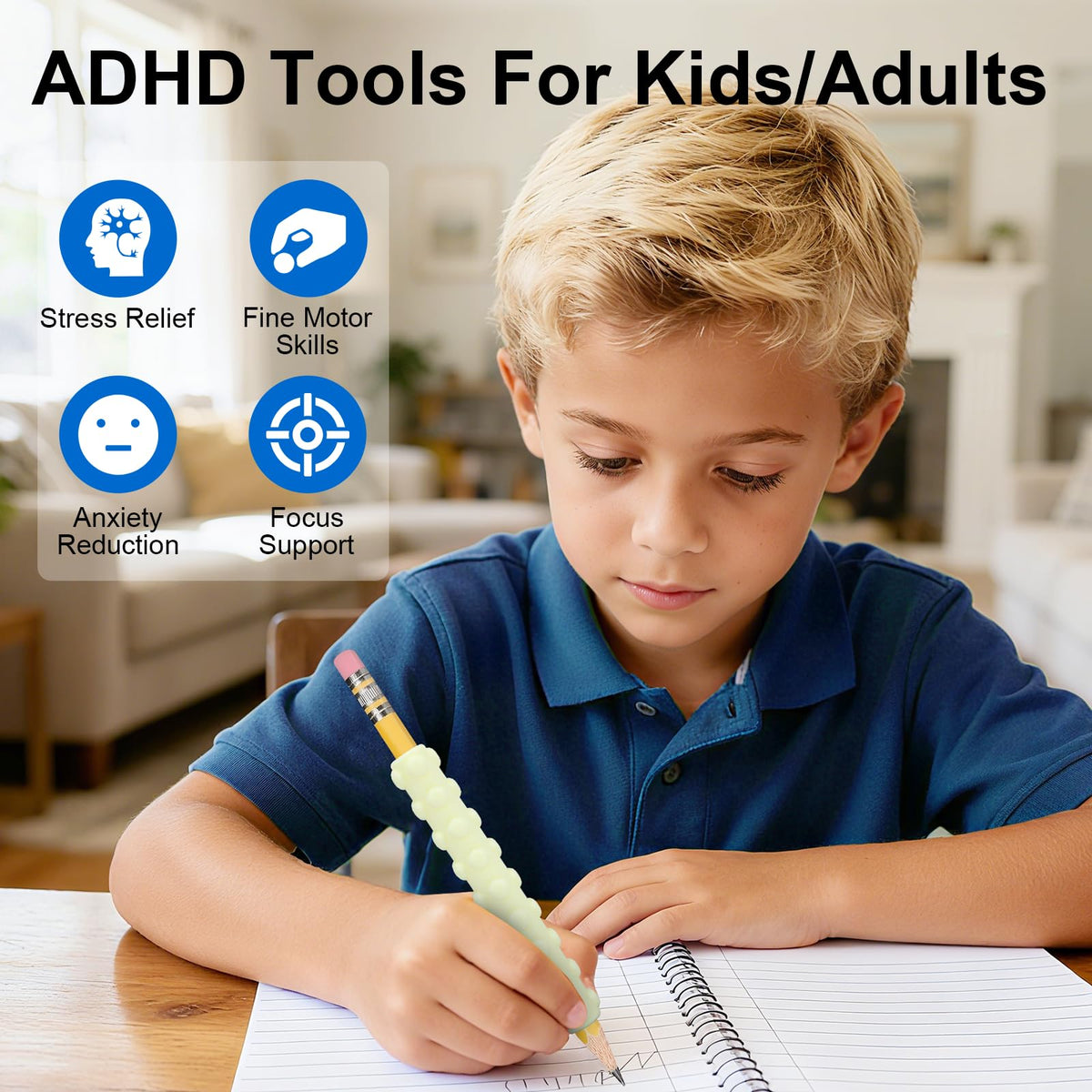Sensory Pencil Grips for Kids & Adults, 4 Pack Textured ADHD Fidget Tools