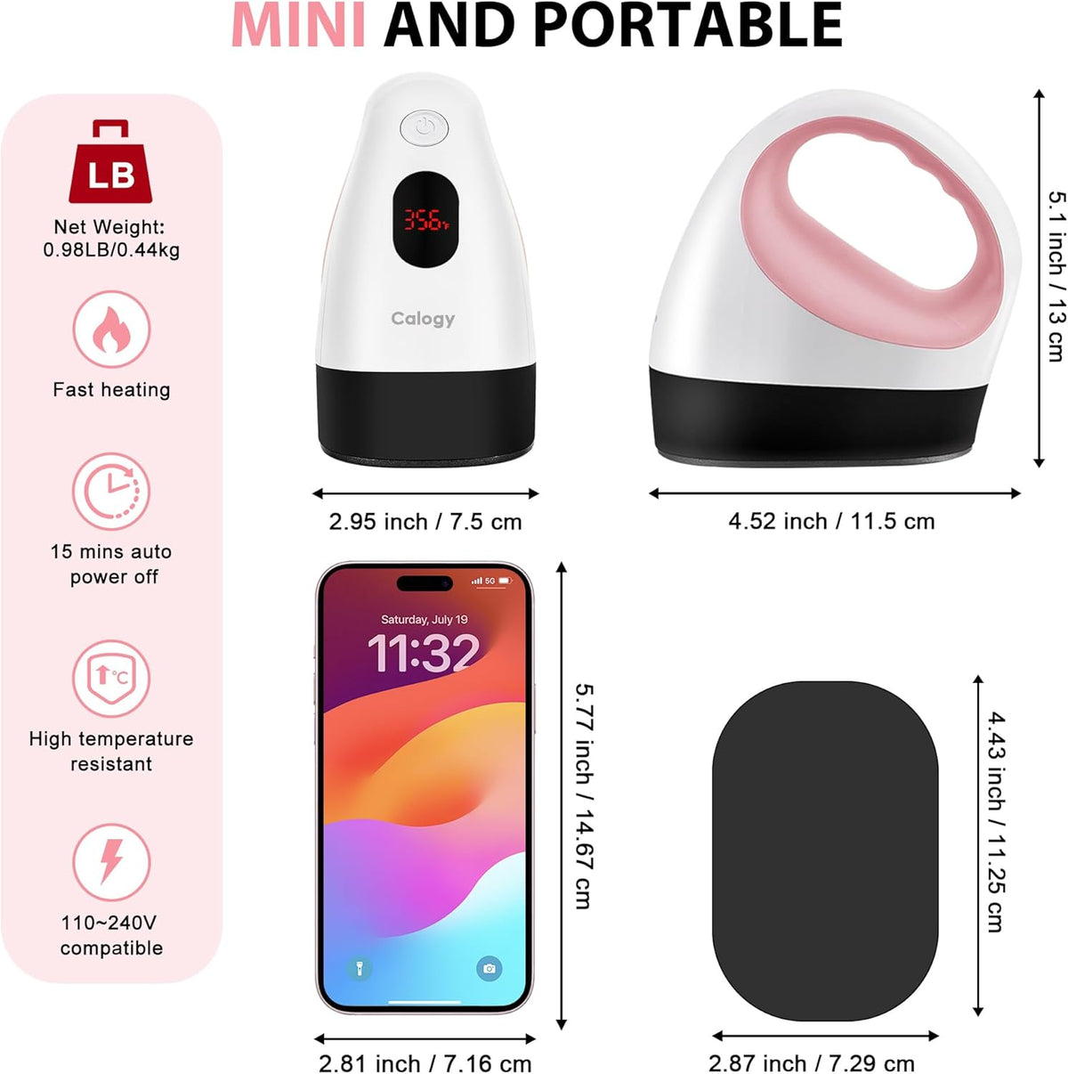 Calogy Mini Heat Press, Heat Transfer Machine, Constant Temp Control, Insulated Safety Base, Fits for Crafts, T-Shirt, Hat, Cap, Pillows(White Pink)