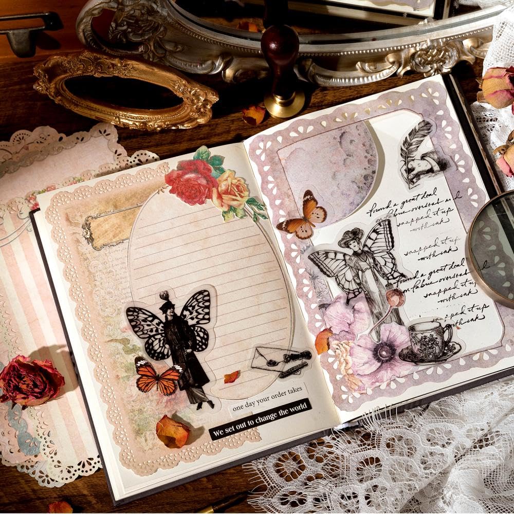 180 Sheets Vintage Scrapbook Paper, Journaling Scrapbooking Supplies, Antique Aged Looking Background Paper for Junk Journals Card Making Mixed Media Decoupage