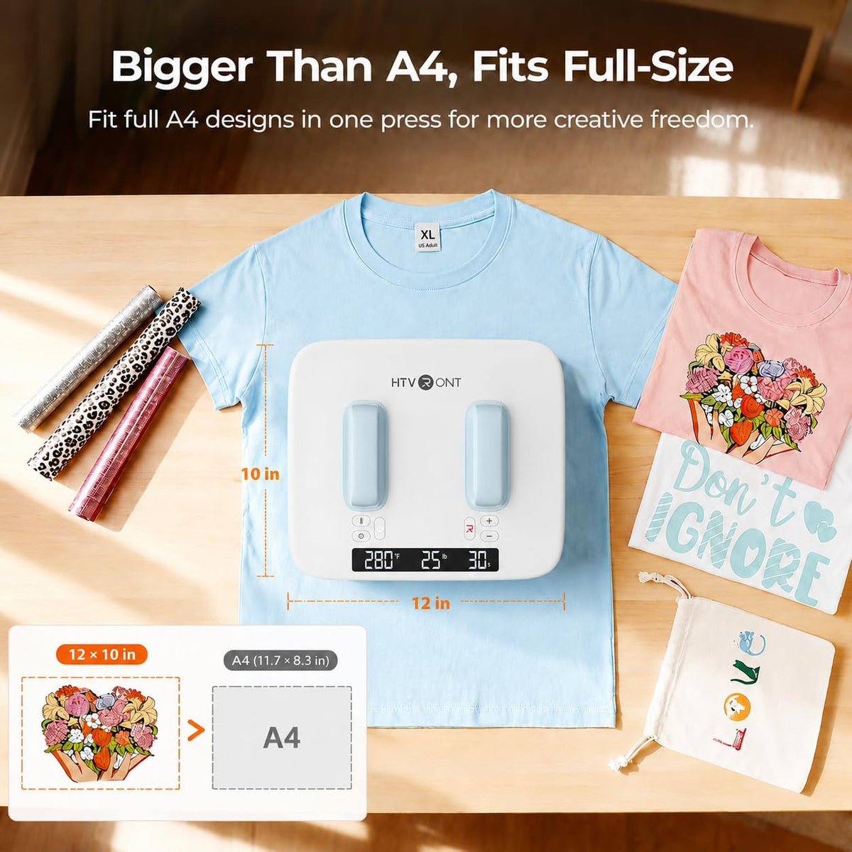 HTVRONT Heat Press Machine for T Shirts 12X10 with Pressure Display | Portable Heat Press with Heats Up Fast & Evenly H10 Heat Press Machines for HTV, Sublimation, Heat Transfer Projects