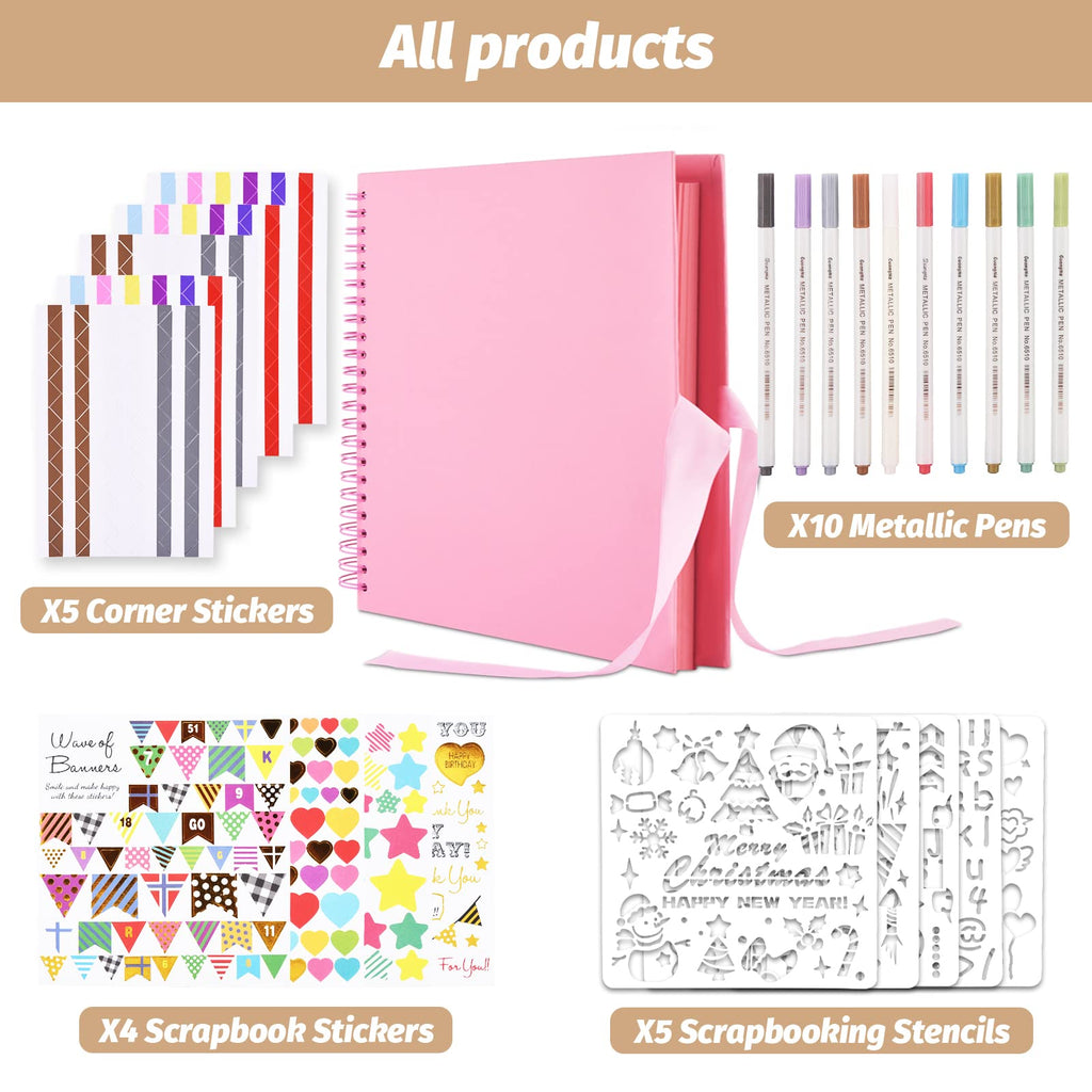 Gotideal 80 Pages Scrapbook Album with 10 Metallic Markers, Black
