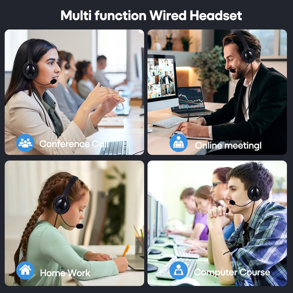 2 Pack Bulk Headphones with Microphone for Classroom Kids, On-Ear Wired Computer Headset with Rotating Mic for School Students K-12 Chromebooks PC Laptop Office Meetings