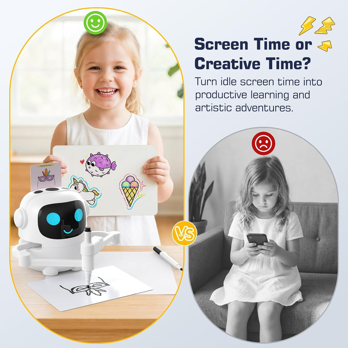 Kids Drawing Robot with 200 Cards, Toy for 3 4 5 6 7 8 Year Old Boy Girls