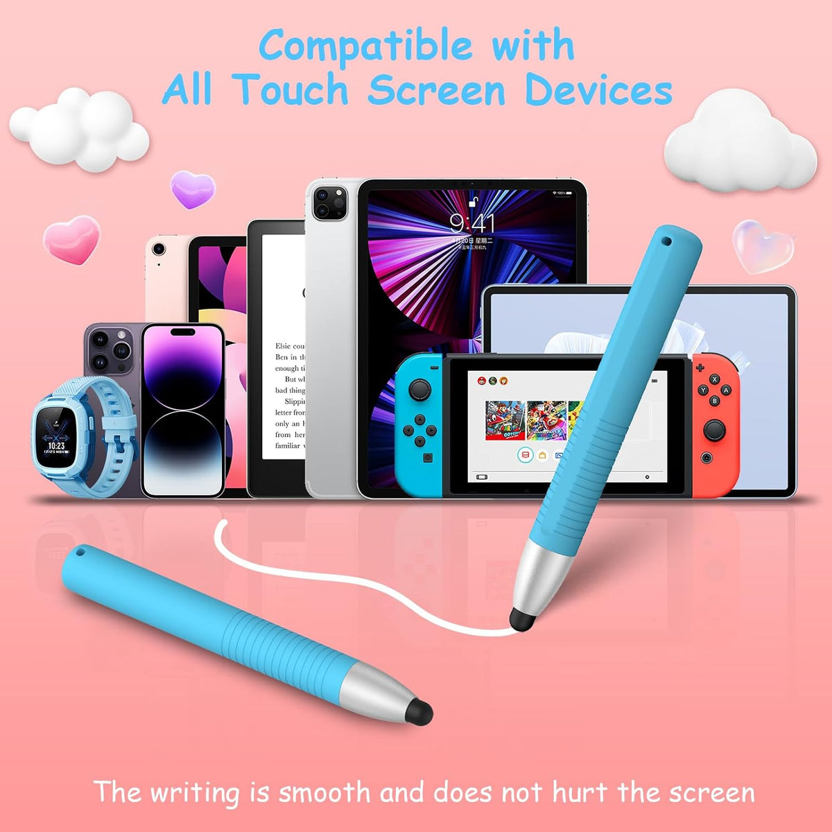 4 Pack Friendly Pens for Touch Screens, Stylus Pens Compatible with Kindle, iPad, iPhone, Tablets (Blue+Purple+Orange+Green)