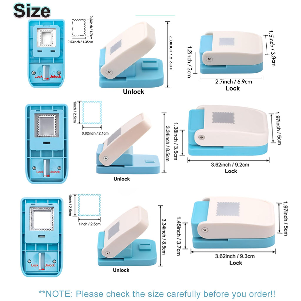 Stamp Puncher 1inch Square Postage Stamp Punch |Stamp Hole Puncher| Scalloped Rectangle Lever Action Paper Punches for Crafting Scrapbooking DIY Card Making Arts Crafts Supplies