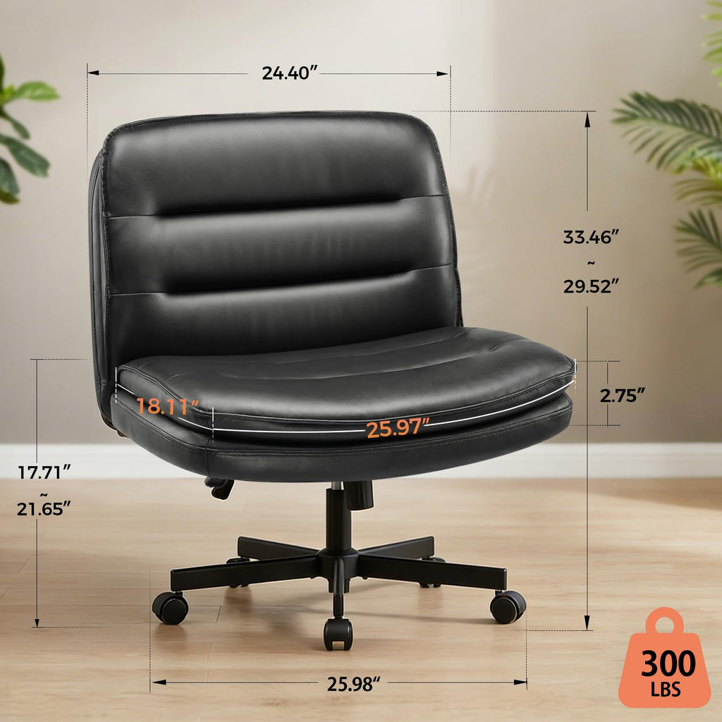 GTPLAYER Cross Legged Office Chair, Armless Desk Chair Cute Vanity Chair with Wheels Computer Chair Comfy Wide Office Chair Adjustable Swivel for Home Computer Task,Soft Velvet, Dark Grey