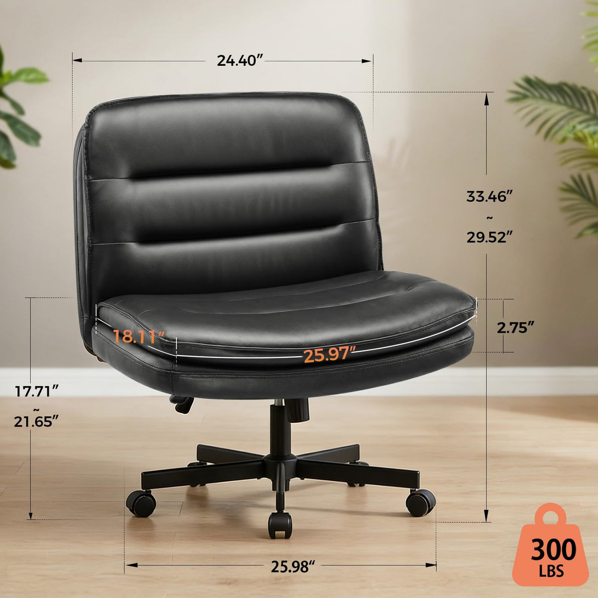 GTPLAYER Cross Legged Office Chair, Armless Desk Chair Cute Vanity Chair with Wheels Computer Chair Comfy Wide Office Chair Adjustable Swivel for Home Computer Task,Soft Velvet, Dark Grey