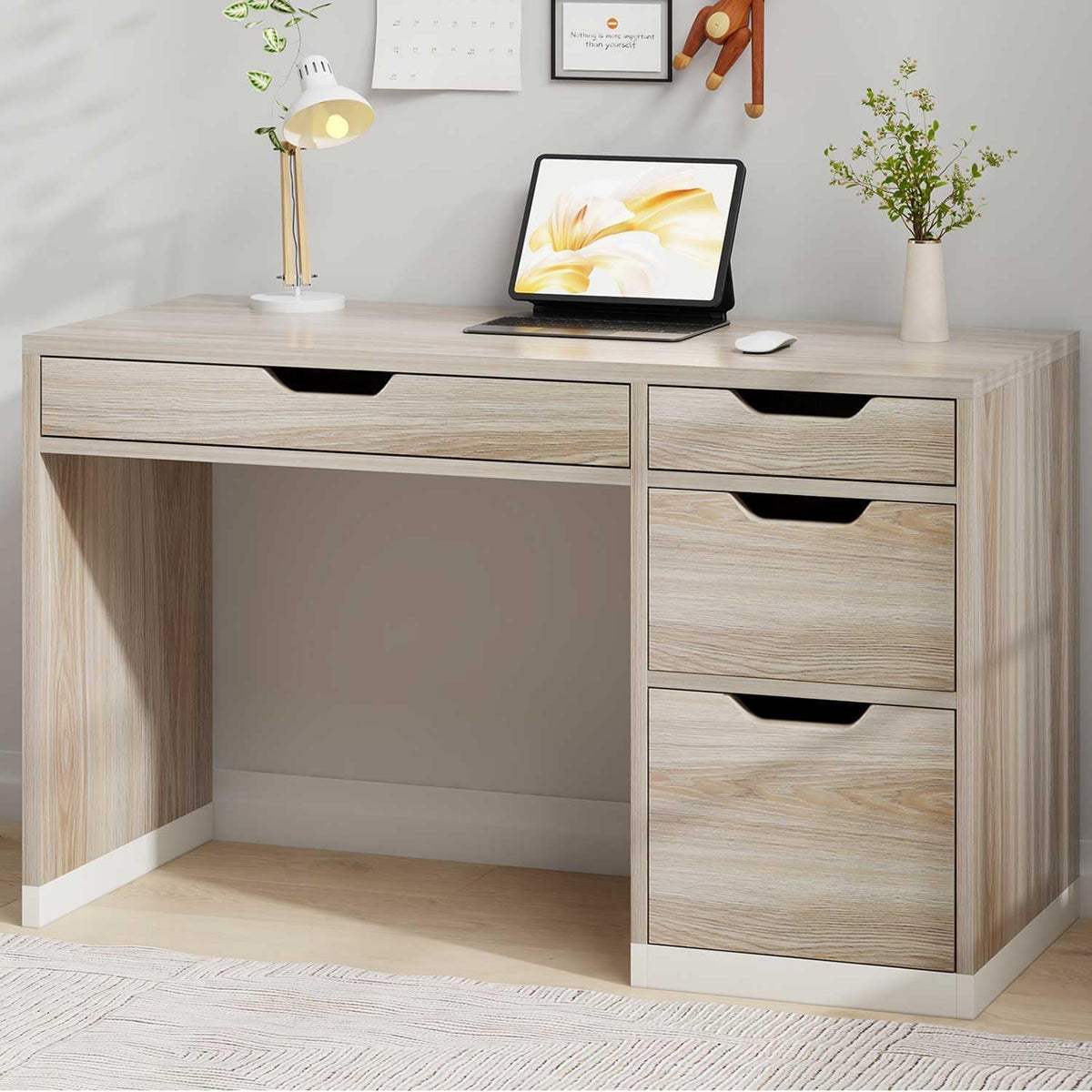 MaverickFurni White Desk with Drawers, 48 Inch Small Computer Desk