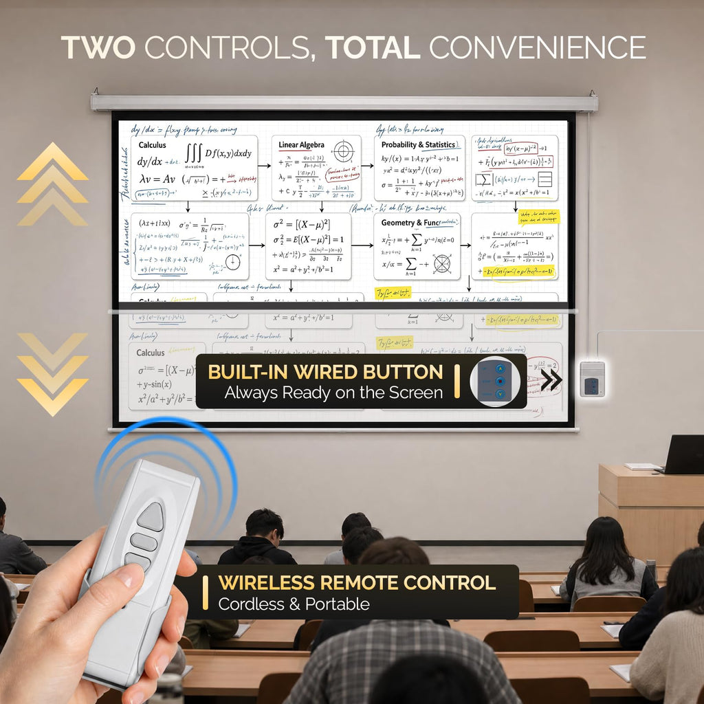 Motorized Projector Screen with Remote Control, No Wrinkles, Without Dents, HD Screen, for Home Theater Office Classroom TV Usage (92inch 16:9)