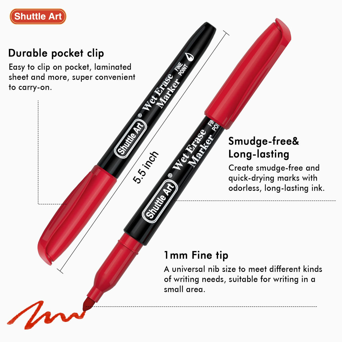 Shuttle Art Wet-Erase Markers for Transparencies (10–15 Count)
