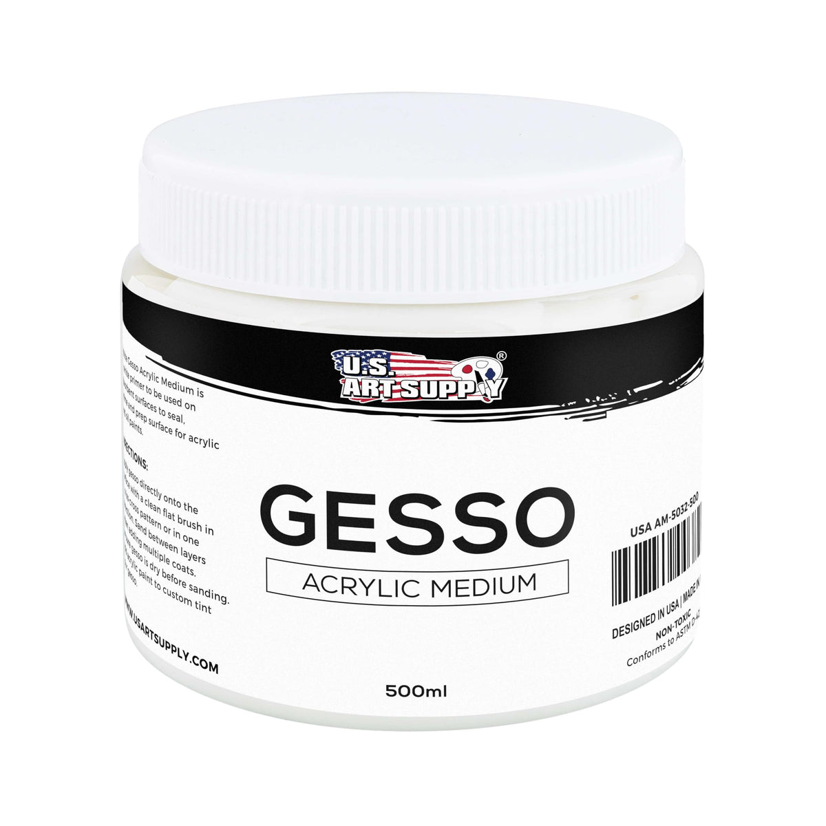 U.S. Art Supply Gesso Primer – 16.9oz (500mL) | Acrylic & Oil Paint Surface Primer for Canvas, Paper & Wood