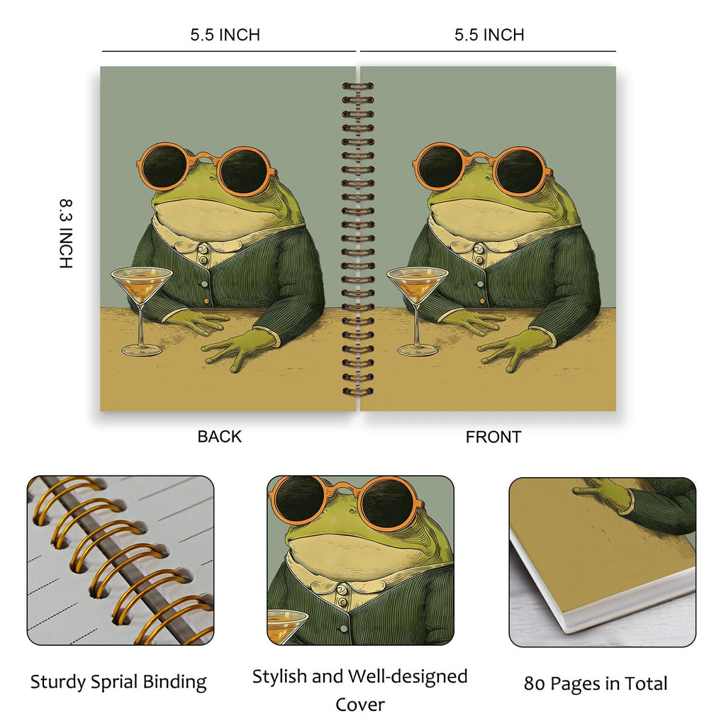 Frog Notebook, Frog Office Supplies, Cute Spiral Journal for Teens
