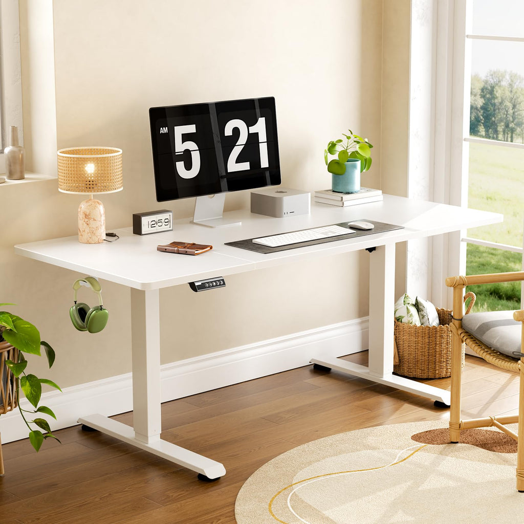 Veken 63"x28" Wider Large Standing Desk, Electric Height Adjustable, Brown