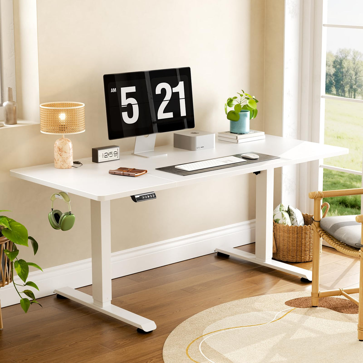 Veken 63"x28" Wider Large Standing Desk, Electric Height Adjustable, Brown