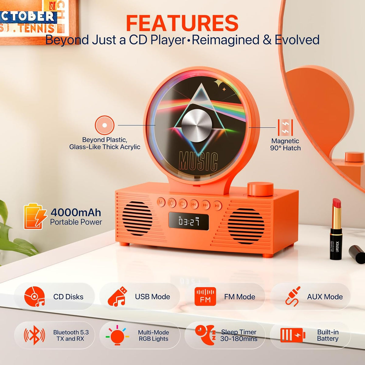 ROADOM KC607 Rechargeable Bluetooth CD Player for Learning (K–12)