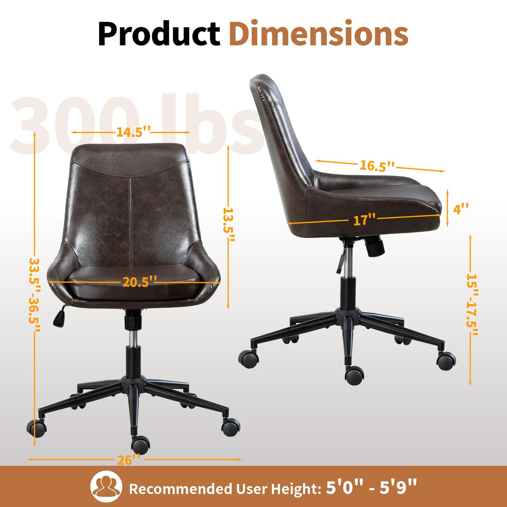 Home Armless Office Desk Chair, Linen Small Computer Chair with Adjustable Height, Removable Cushion, Comfy Rolling 360° Swivel Vanity Task Chair, Blue