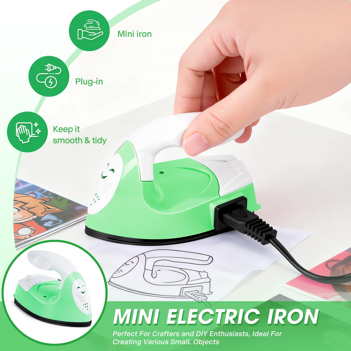 Mini Heat Press Portable Craft Iron For Fuse Beads, Black