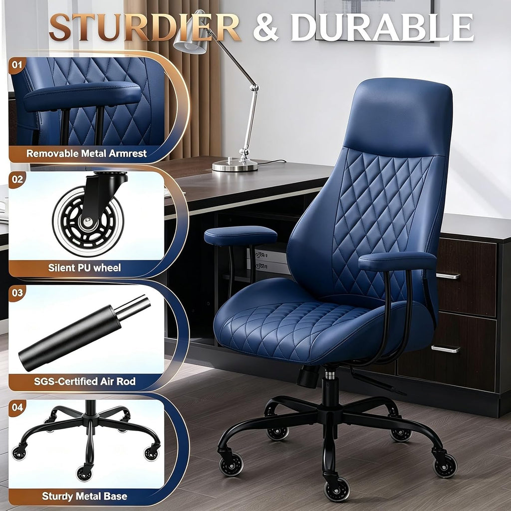 E-Motie Leather Office Chair, Mid Century Modern Desk Chair, Blue