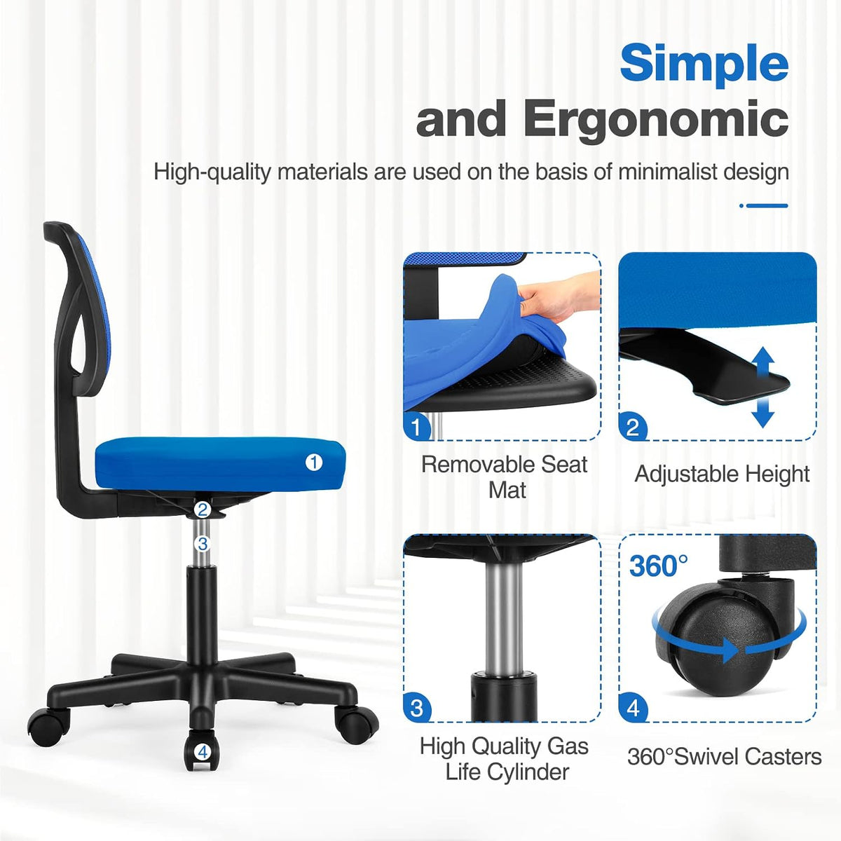 Sweetcrispy Small Armless Mesh Desk Chair (Multiple Colors)