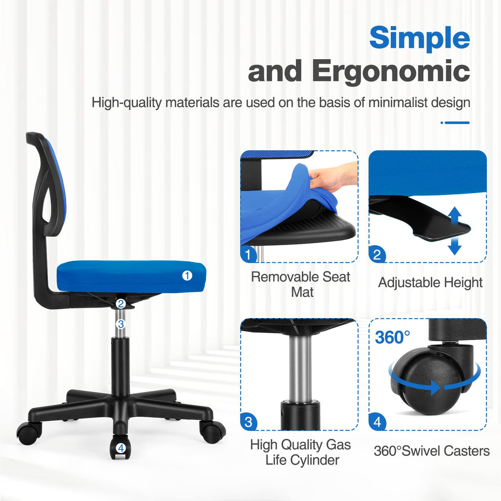 Sweetcrispy Small Armless Desk Chair, Mesh Rolling Office Chairs