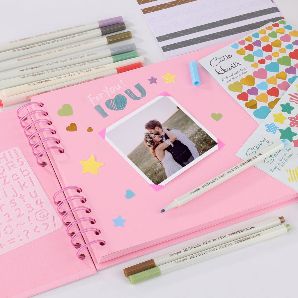 Gotideal 80 Pages Scrapbook Album with 10 Metallic Markers, Black