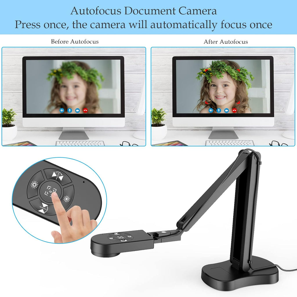 8MP USB Document Camera for Teachers and Classroom for A3 A4 Size with Dual Mic, 3-Level LED Light, Up and Down, Left and Right Image Inversion, for Distance Teaching & Learning