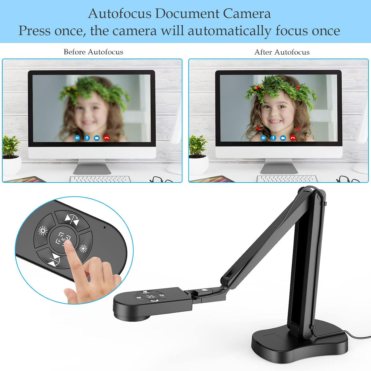 8MP USB Document Camera for Teachers and Classroom for A3 A4 Size with Dual Mic, 3-Level LED Light, Up and Down, Left and Right Image Inversion, for Distance Teaching & Learning
