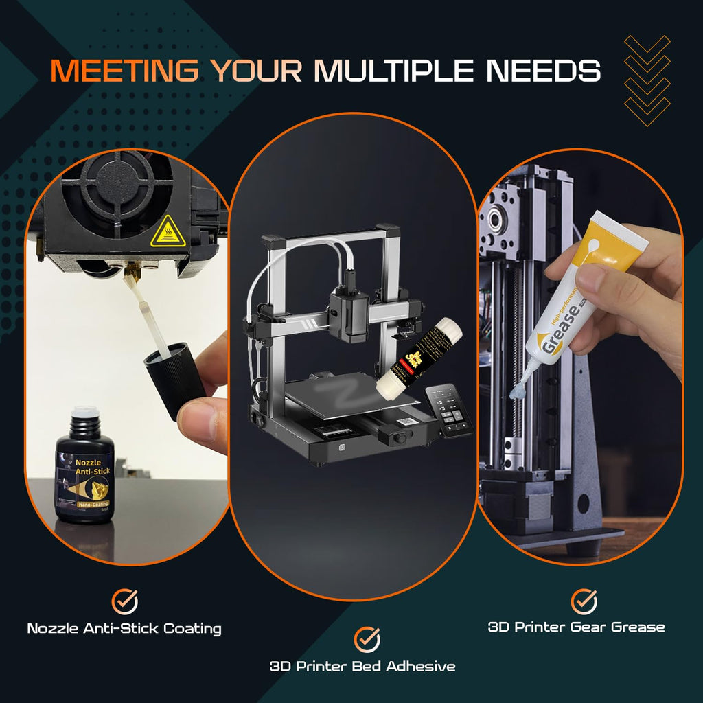 Essential 3D Printing Accessories Kit Includes 3D Printer Glue Sticks Adhesive for Hot Bed, 3D Printer Nozzle Cleaning Coating, Lubricant Grease, Suitable for All 3D Printers (6-Piece Set)