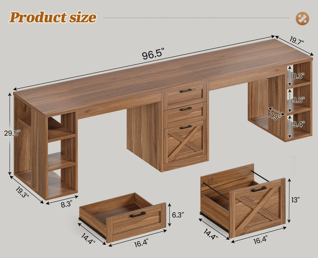 SEDETA 96.5-Inch Two-Student Desk with Drawers