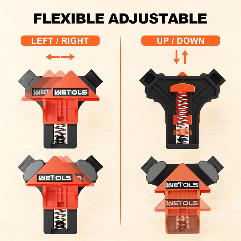 WETOLS 90 Degree Corner Clamp Set, 4 Pcs Adjustable Clamps for Woodworking