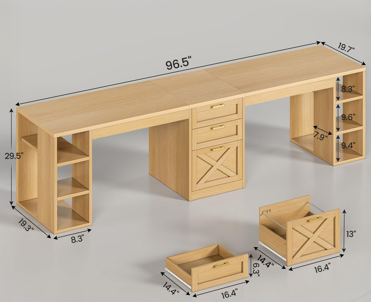 SEDETA 96.5-Inch Two-Student Desk with Drawers
