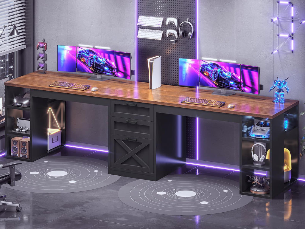 SEDETA 96.5-Inch Two-Student Desk with Drawers