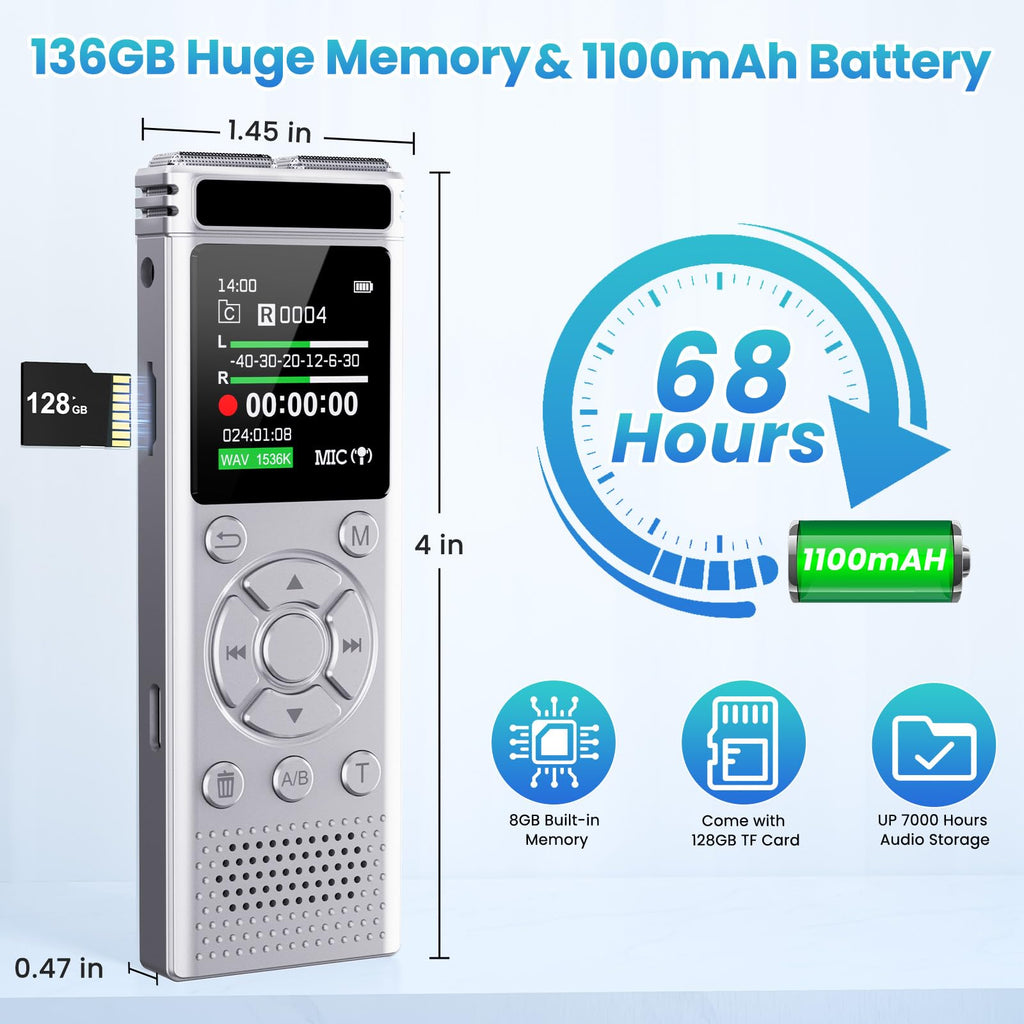 Tonfarb 136GB Digital Voice Recorder with Playback,9775 Hours Audio Record