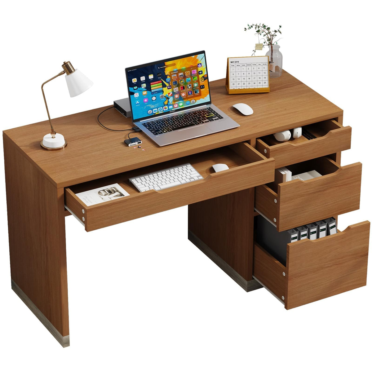 MaverickFurni White Desk with Drawers, 48 Inch Small Computer Desk