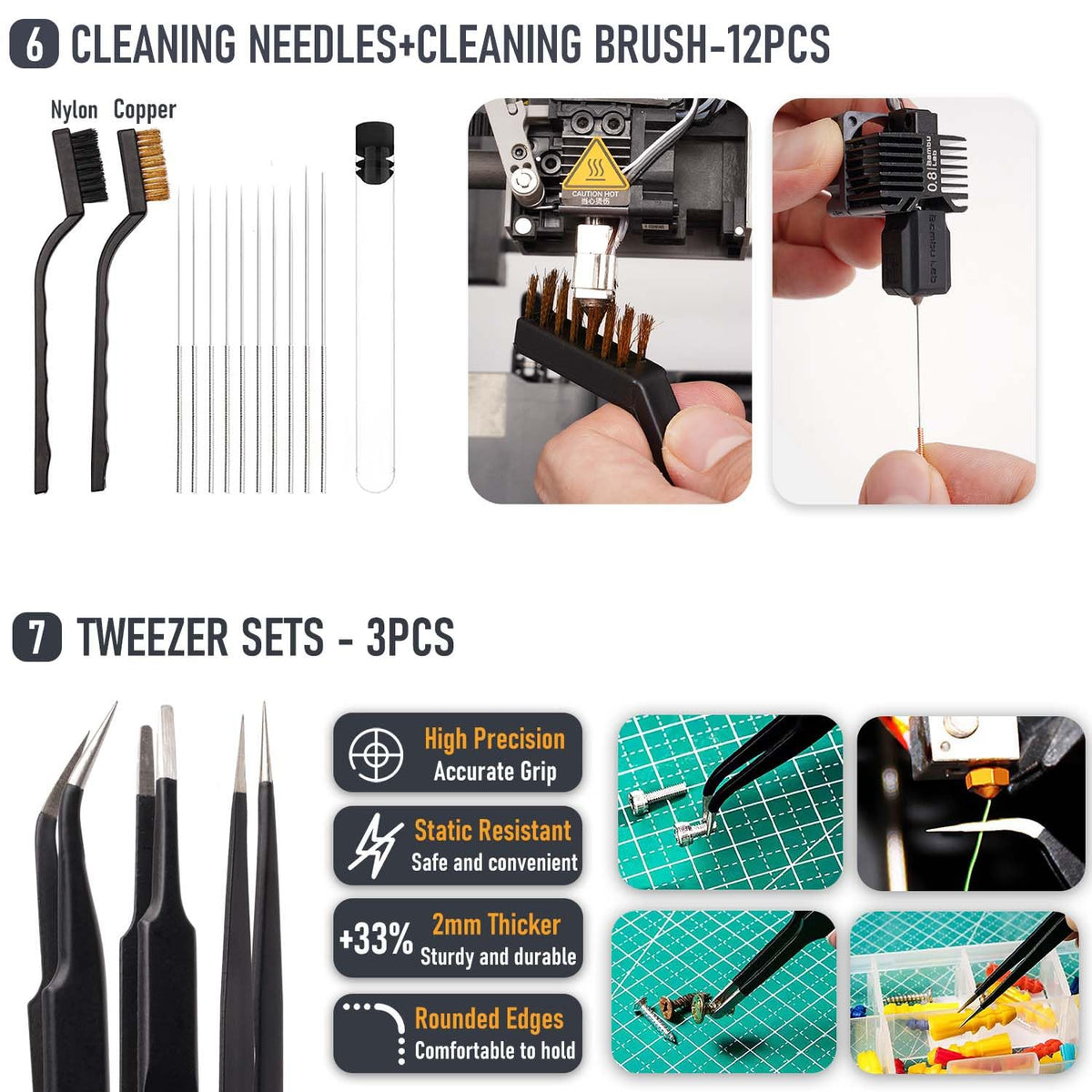 3D Printer Tools Kit, Quality 3D Printing Tool Kit for Model Finishing/Deburring/Drilling, 3D Printer Accessories for All FDM/SLA Printers Removing Support, Cutting Filament, Cleaning Nozzle