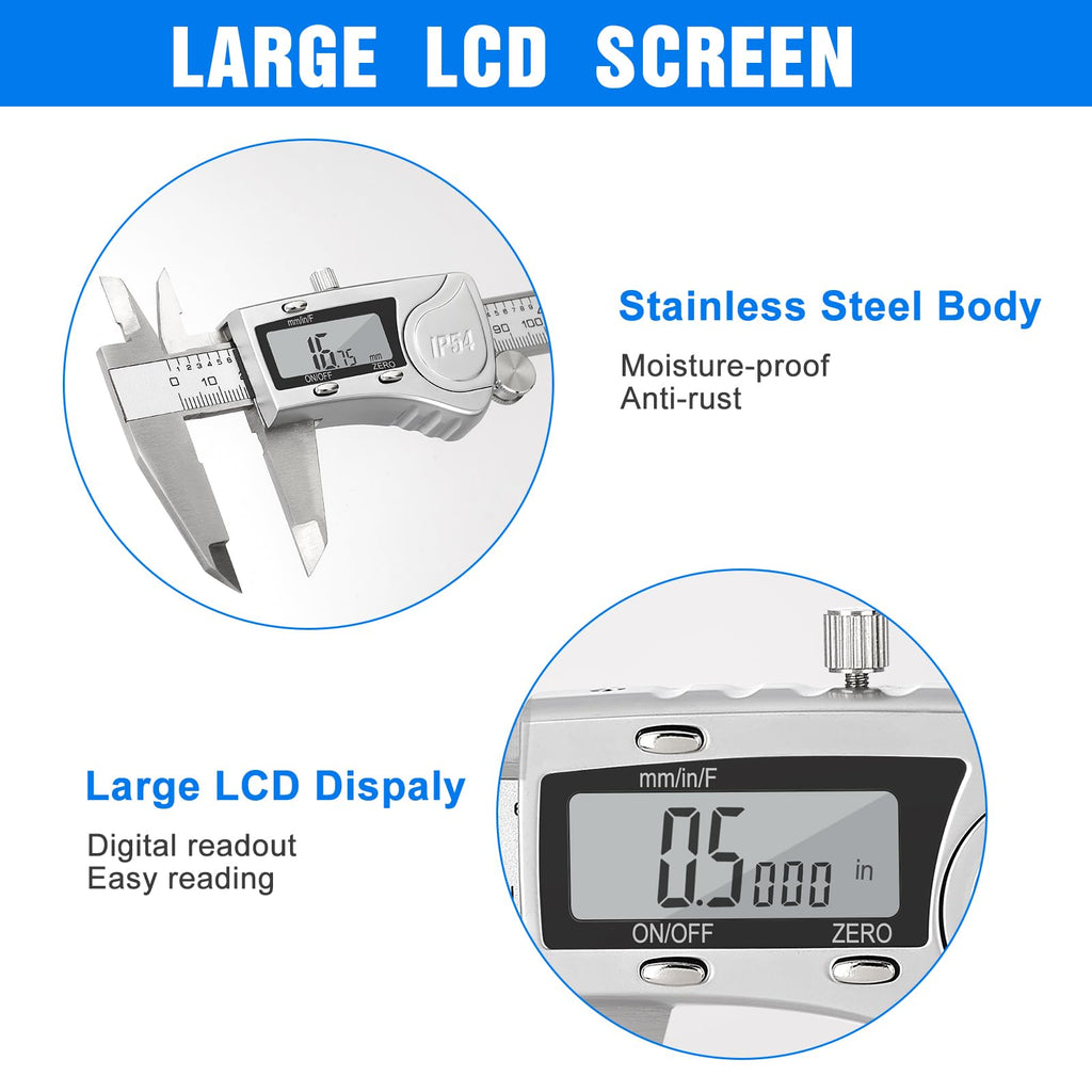 Digital Caliper, Adoric Calipers 0-6 Inch, Inch/mm Conversion, Large LCD