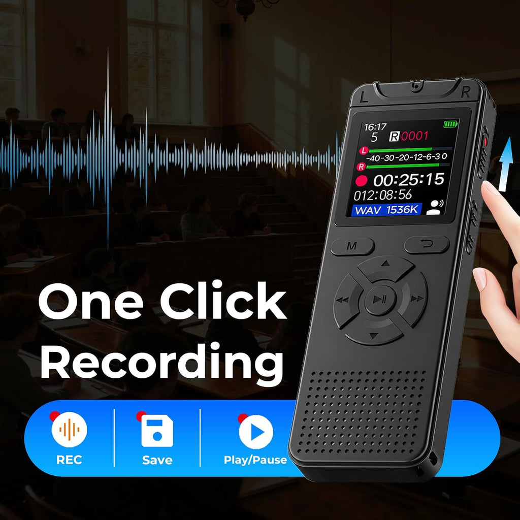 Digital Voice Recorder with Playback, 32GB Built-in Memory Storage