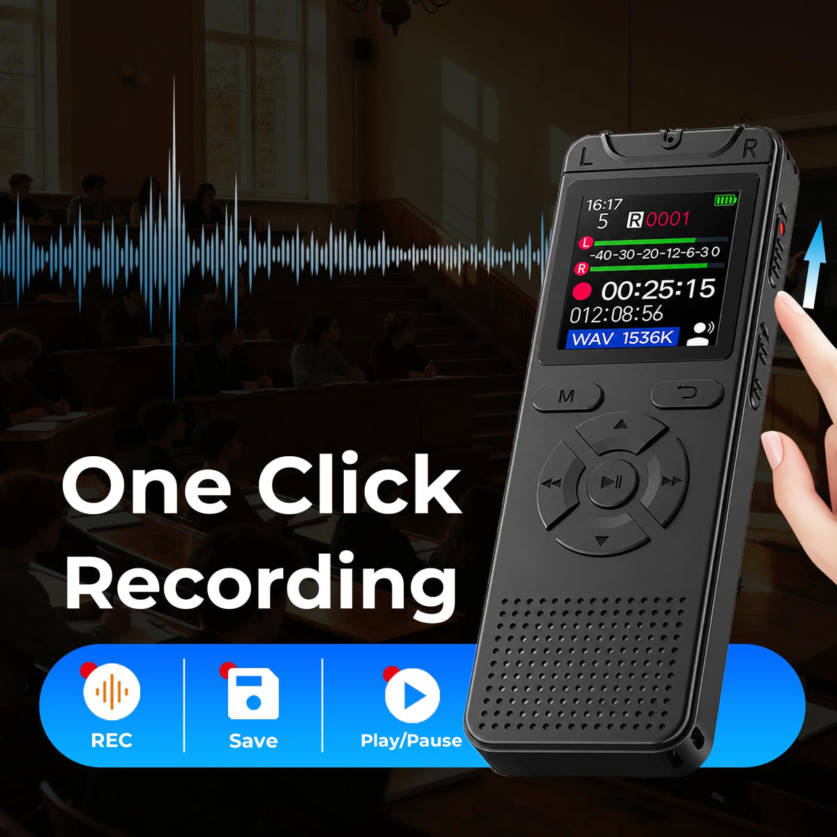 Digital Voice Recorder with Playback, 32GB Built-in Memory Storage