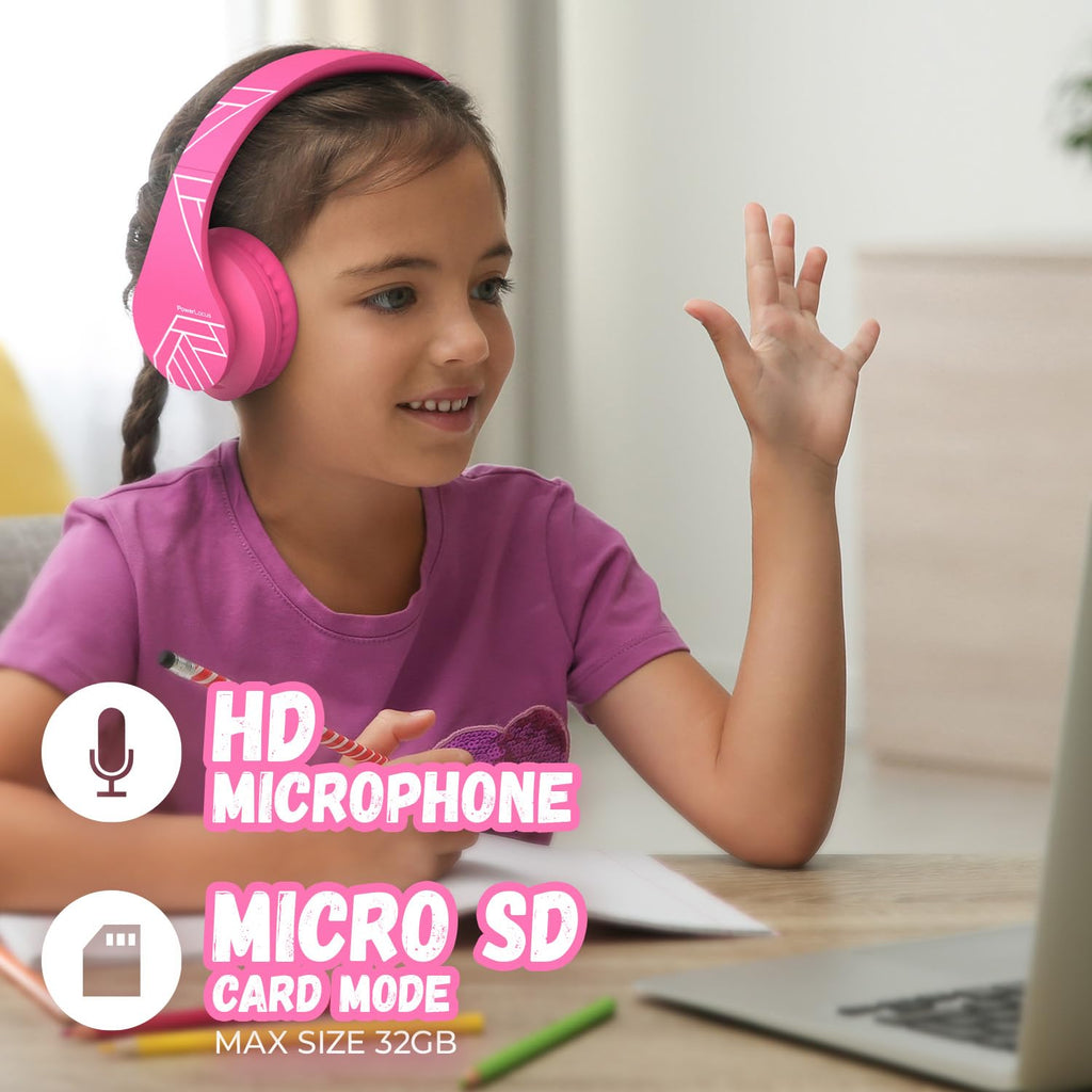 PowerLocus Kids Headphones Over-Ear, Bluetooth Wireless Headphones for Kids,with Microphone, Safe 85DB Volume Limited, Foldable with Carry Case, Audio Cable, Micro SD mode for Online Classes,PC,Phones