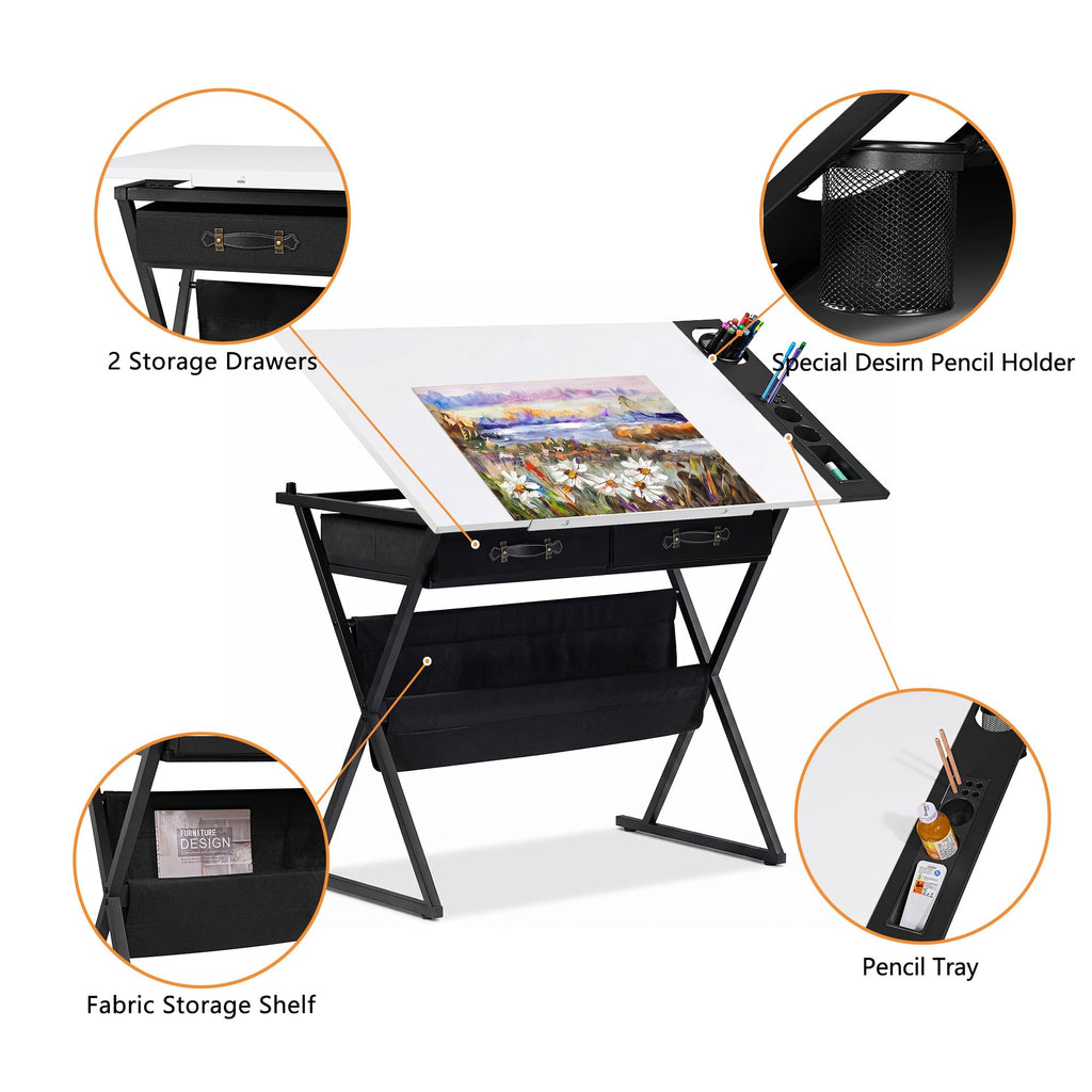 VECELO Adjustable Drafting and Art Desk with Stool