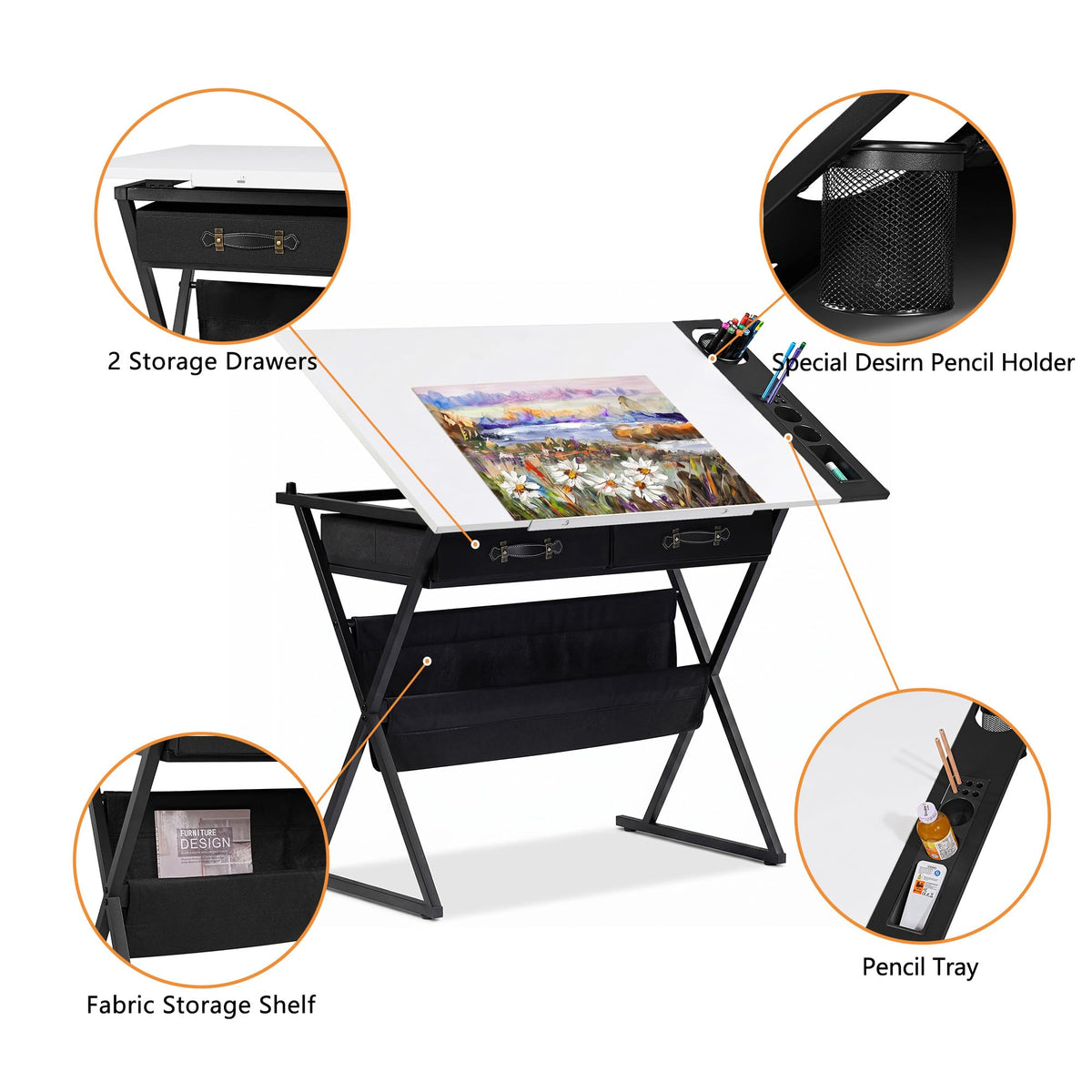 VECELO Adjustable Drafting and Art Desk with Stool