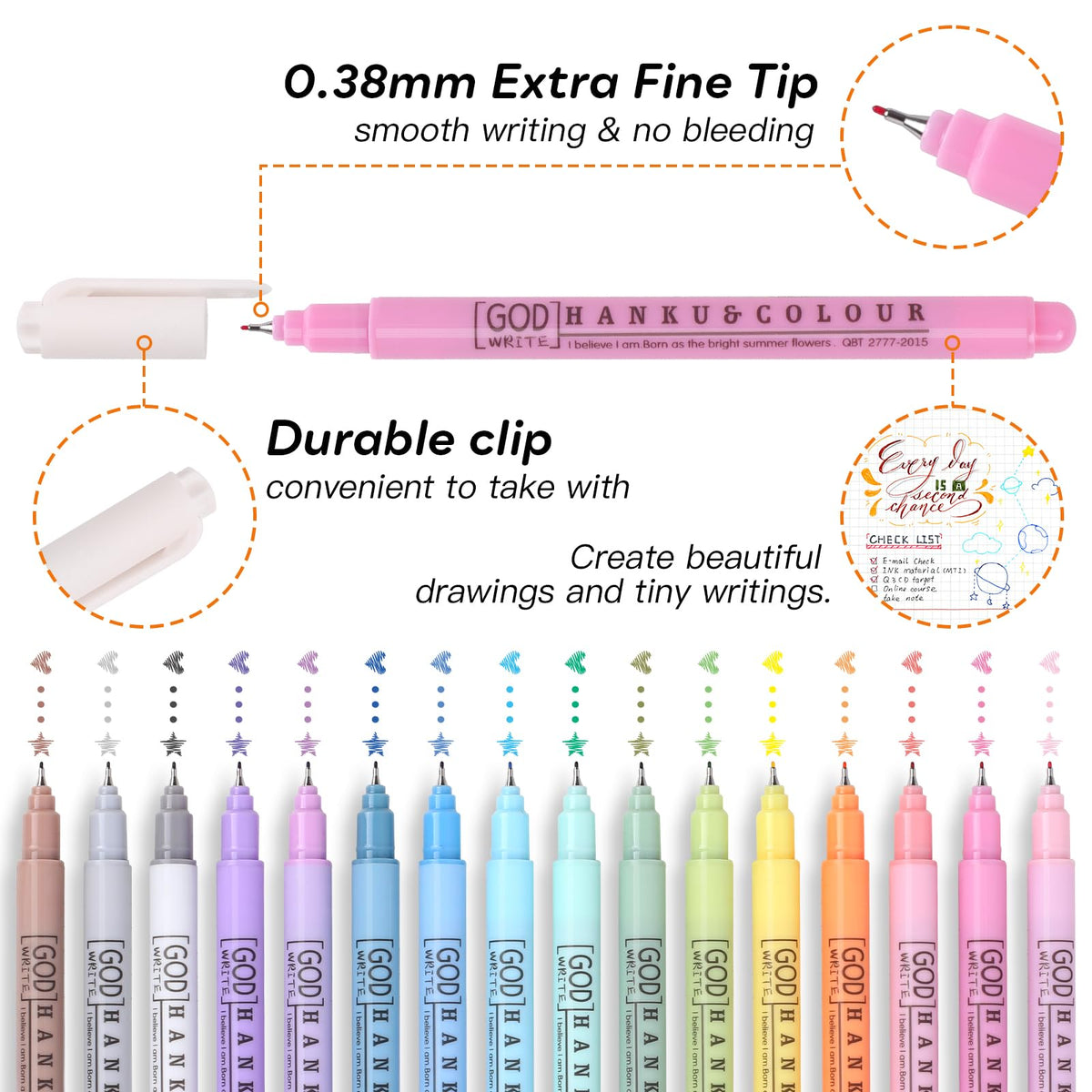 HANKU Colored Bible Pens, 8 Pack 0.38mm Fine Point Pen No Bleed Through