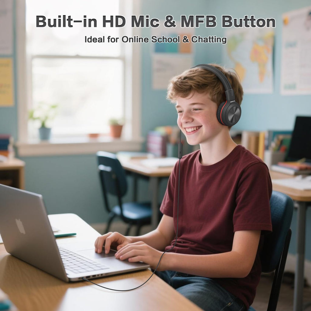 SIMOLIO Manyshare Kids Headphones with Mic, 3.5mm Wired School Headset