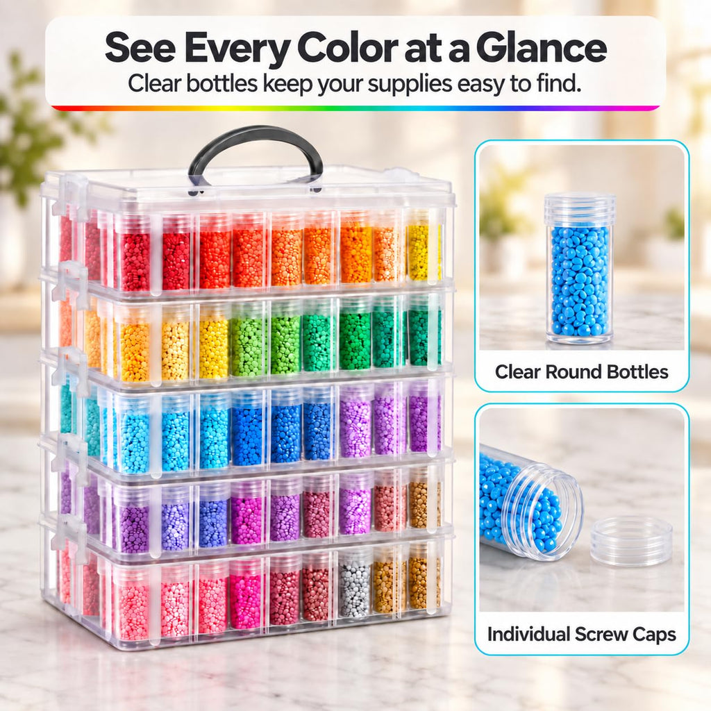 Diamond Art Storage Organizer, 200 Jars, 4-Tier Stackable Case