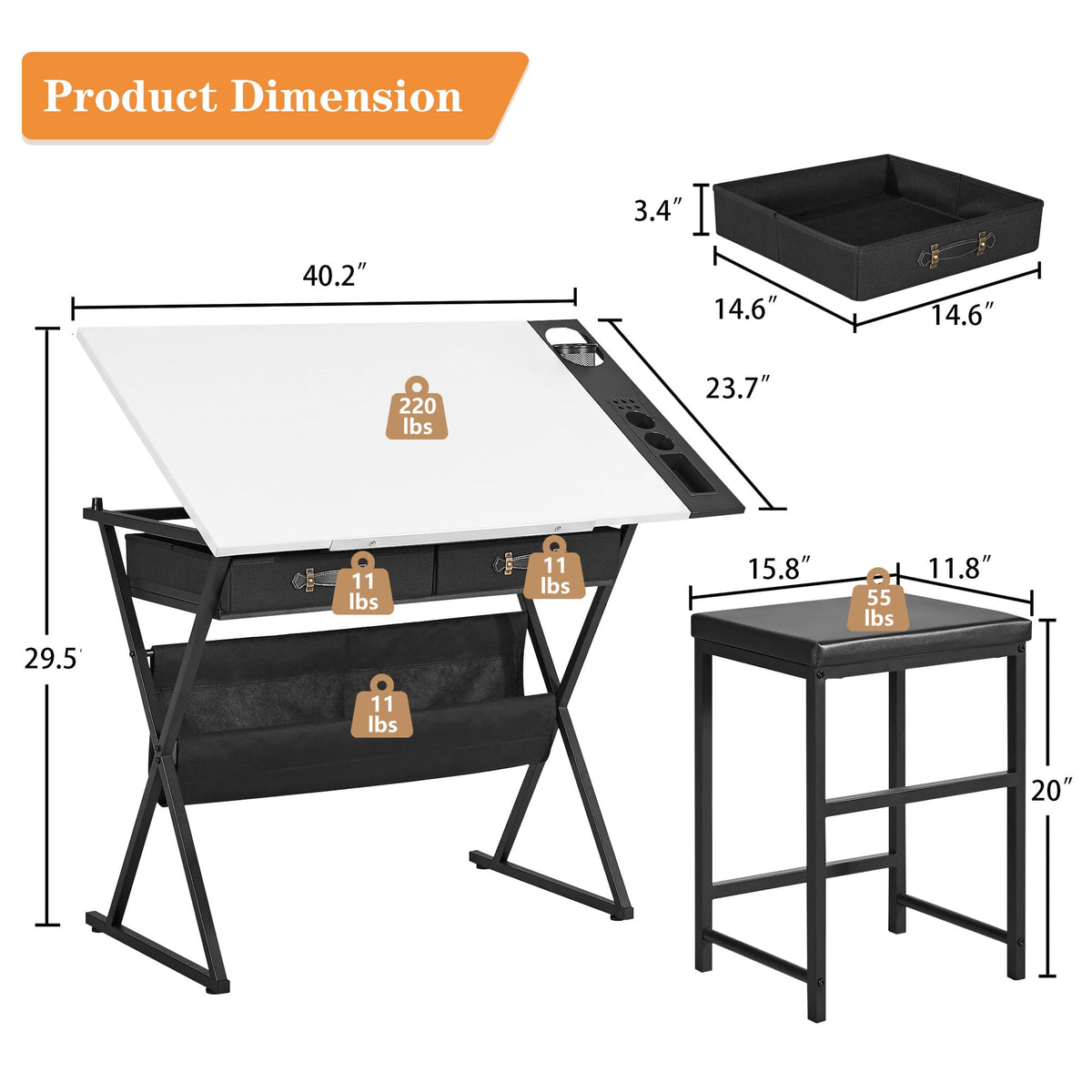 VECELO Adjustable Drafting and Art Desk with Stool