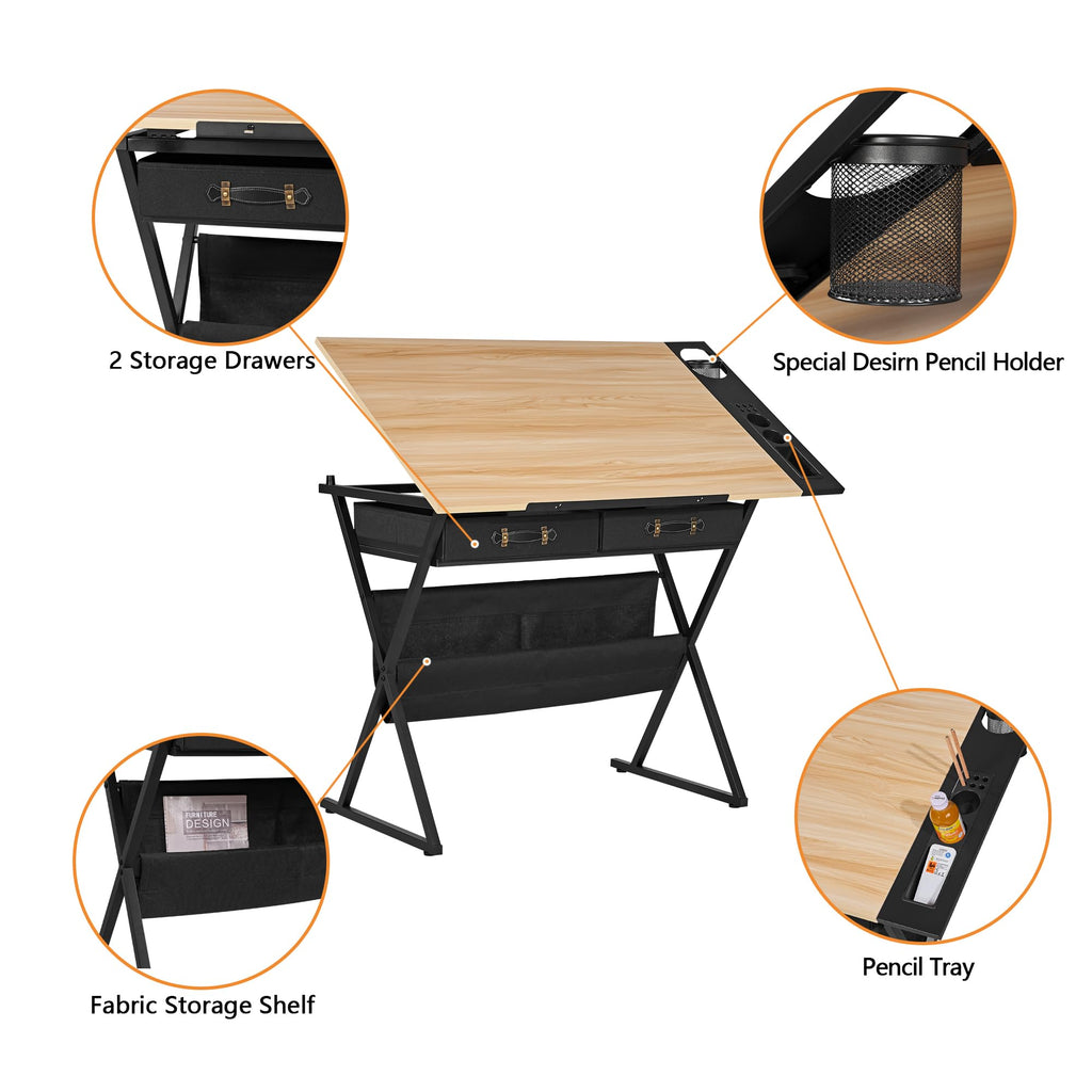 VECELO Adjustable Drafting and Art Desk with Stool