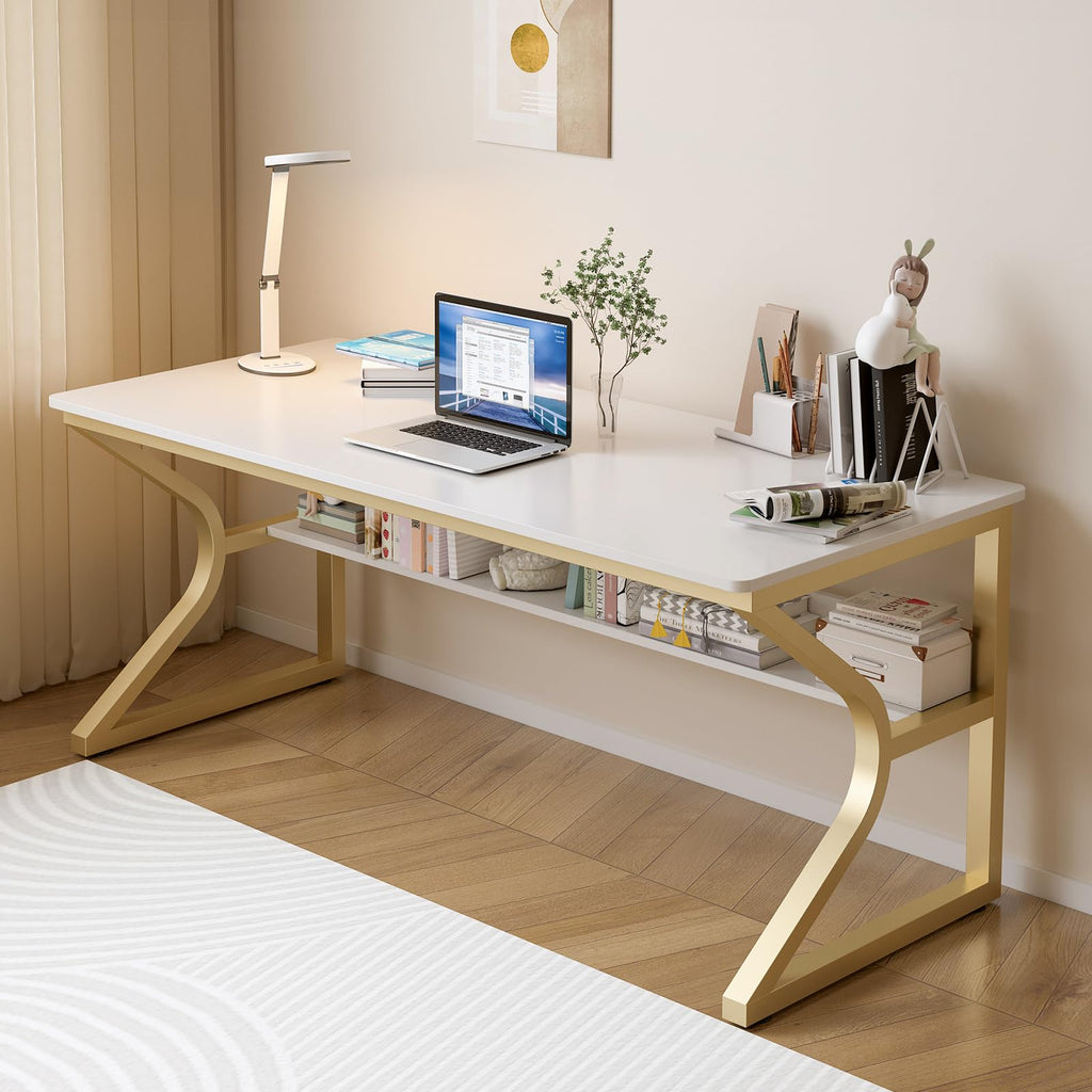 OSCHF 63-Inch Two-Student Desk with Storage Shelf