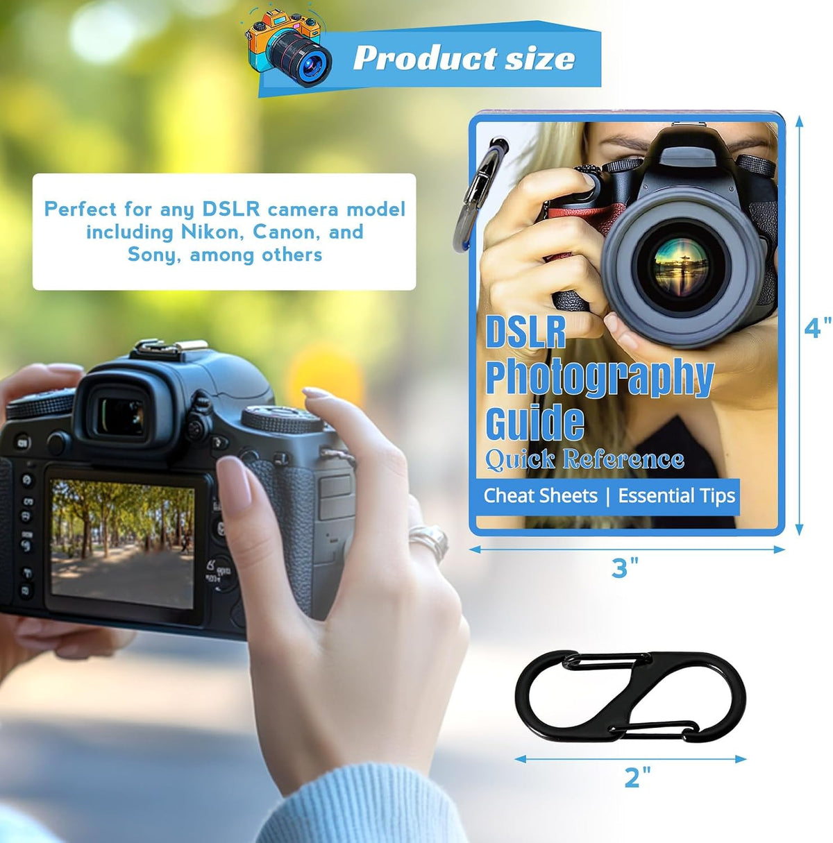 Photography Cheat Sheet for DSLR Camera Accessories for Canon Nikon Sony,Quick Reference Cards Photographers Book for Beginners,Settings,Exposure, Modes,Composition,Lighting, etc.4×3 Inch